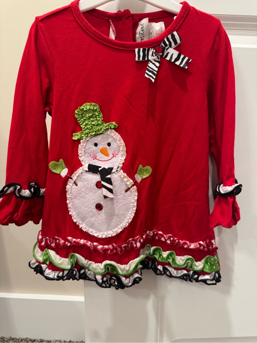 Girls Red Snowman Ruffle Holiday Tunic by (no brand)